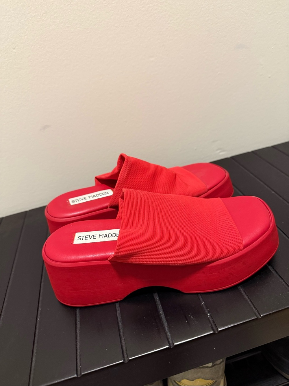 Steve Madden Red Platform Slide Sandals